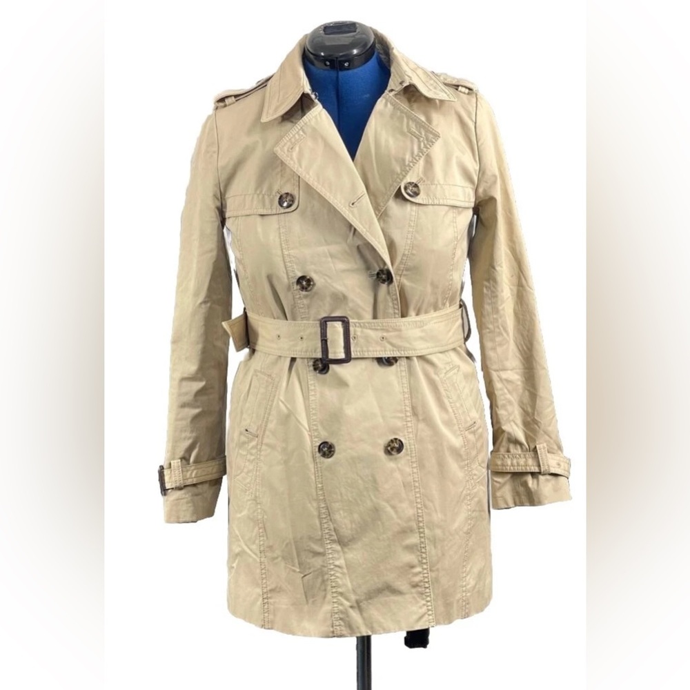 Banana Republic Beige Double-Breasted Belted Midi Trench Coat sz Small